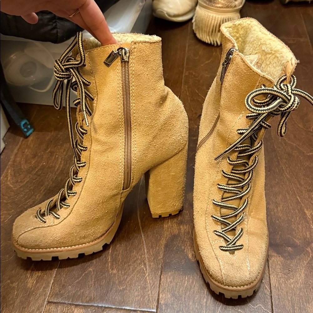Tan Suede Lace-Up Ankle Boots